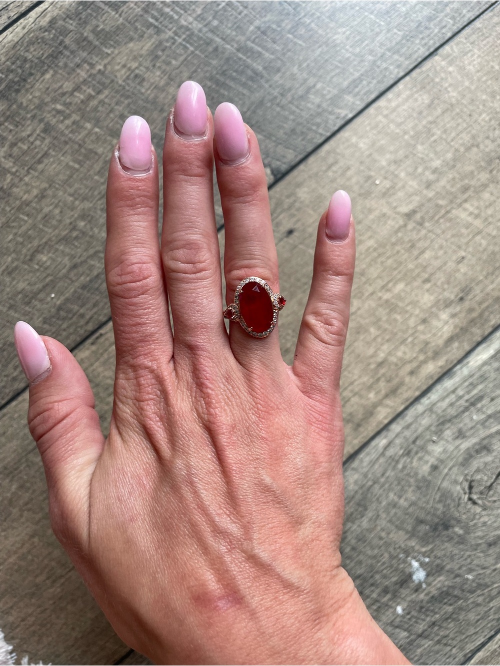 Lab created Ruby Fused Ring with Genuine Quartz and Rose gold plating